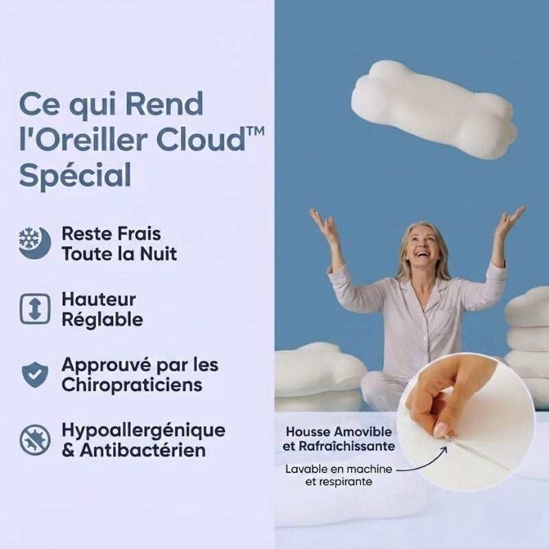 Oreiller Yorea Cloud-6 — housse déhoussable lavable